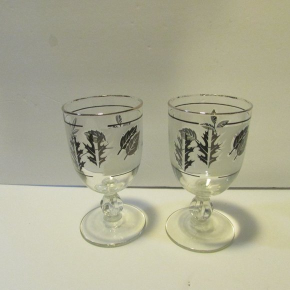 lot of vintage Libbey goblet stem glasses cocktail frosted silver leaf barware - Picture 8 of 15